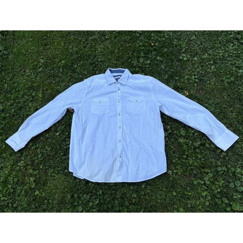 32‎ Bar Blues Men's Seersucker Button Down Shirt White Blue Stripe XL
